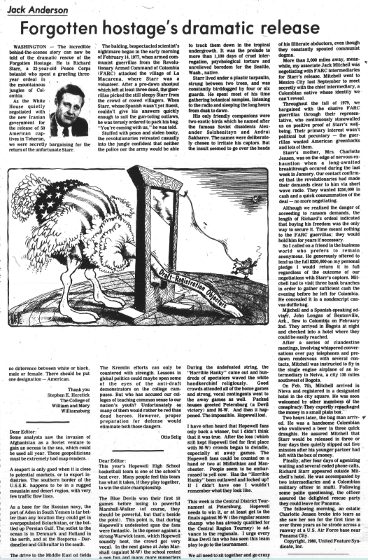 newspaper clipping discussing the release of Richard Starr