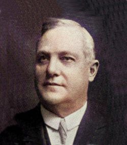 portrait of white haired caucasian businessman in suit and tie
