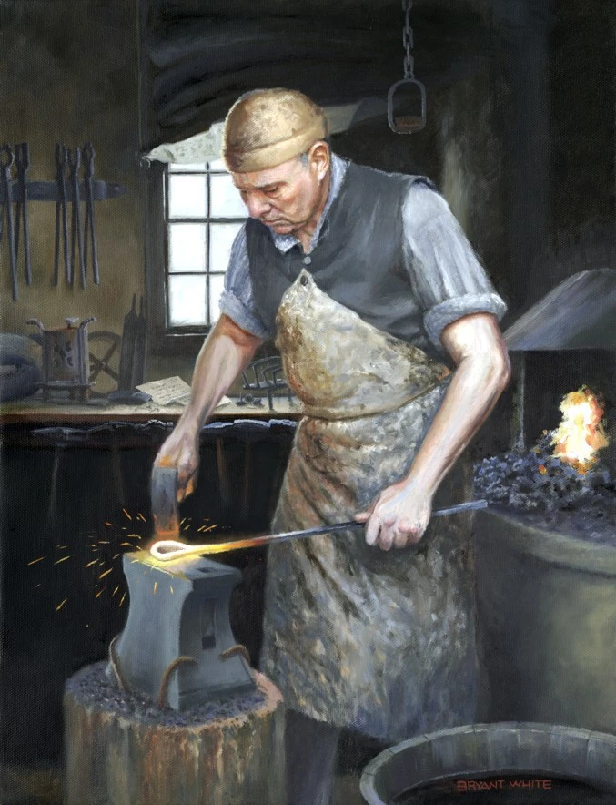 sketch of a blacksmith working in his shop