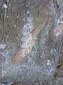 moss covered brownstone grave stone for Anna Ward Moore