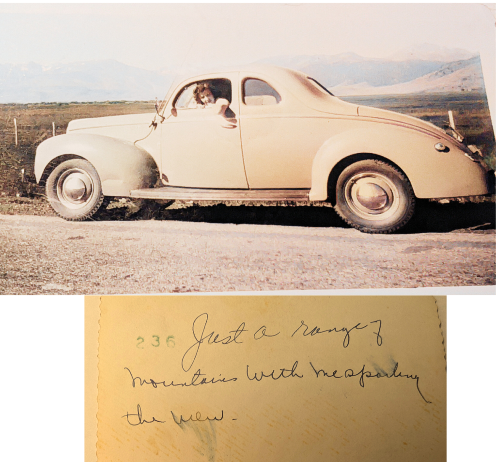 Back says "Just a range of mountains with me spoiling the view."

Ada Maehl early 50s